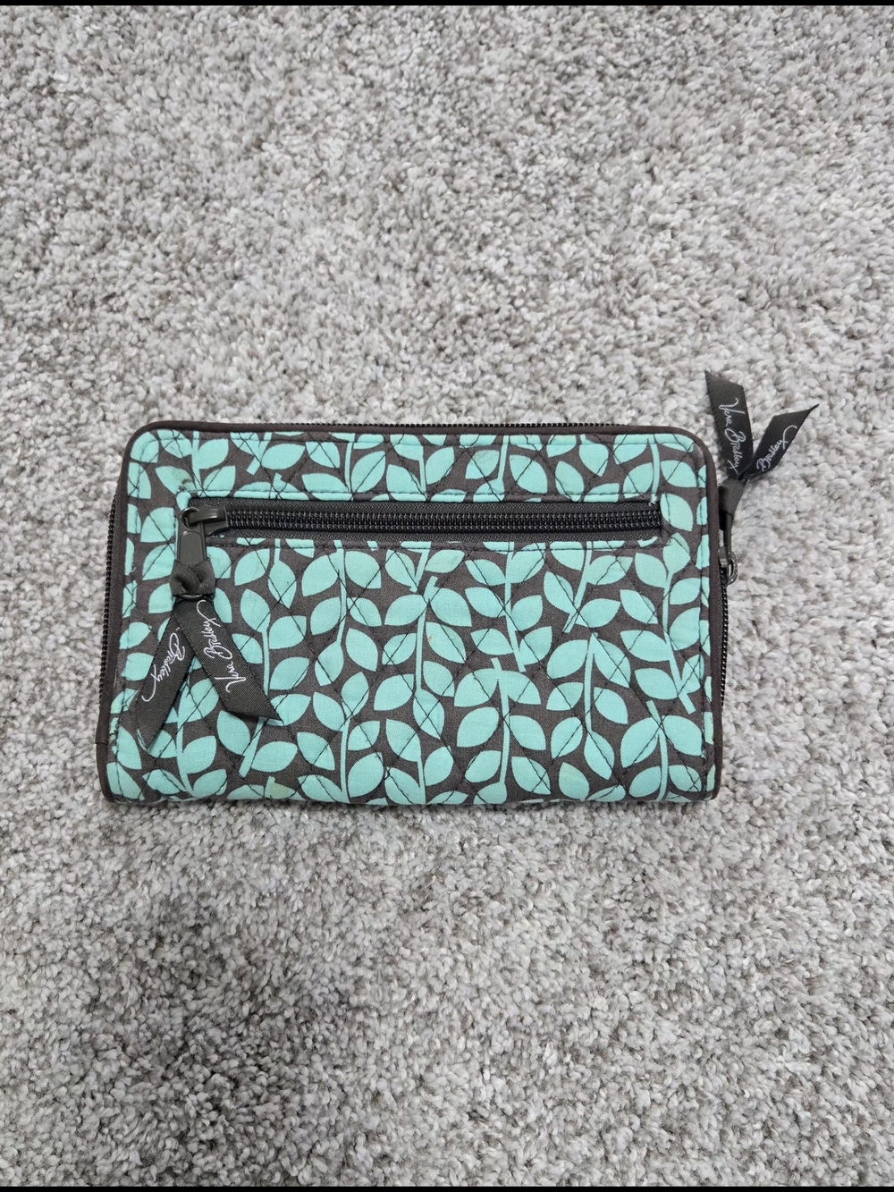 Vera Bradley Brown and Teal Leaf Quilted Zip-Around Wallet - Picture 2 of 4